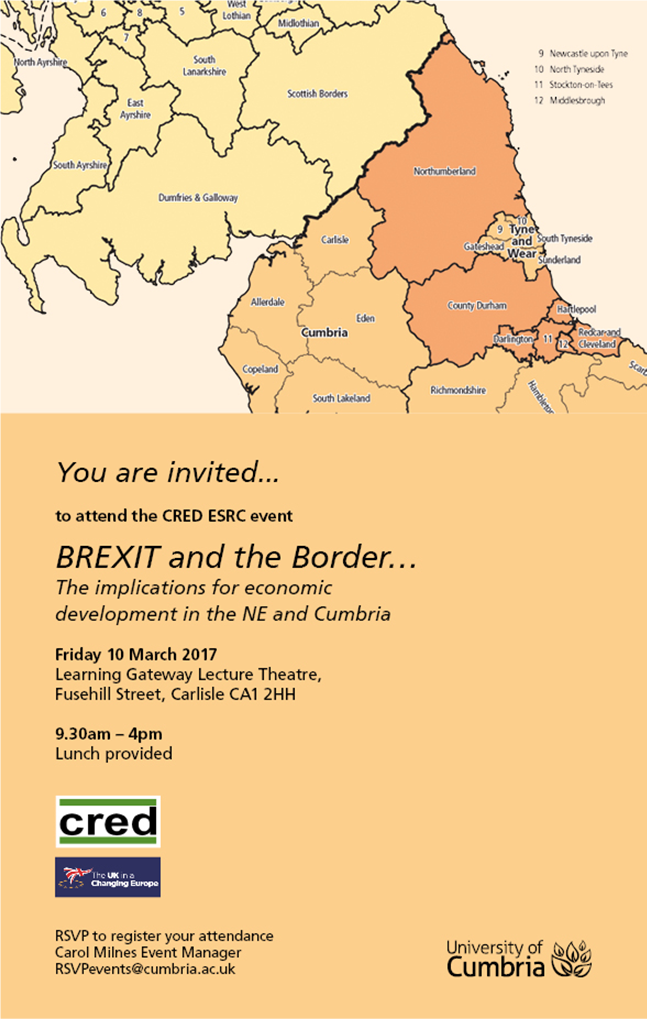Flyer for the BREXIT and the Border event on 10.03.17
