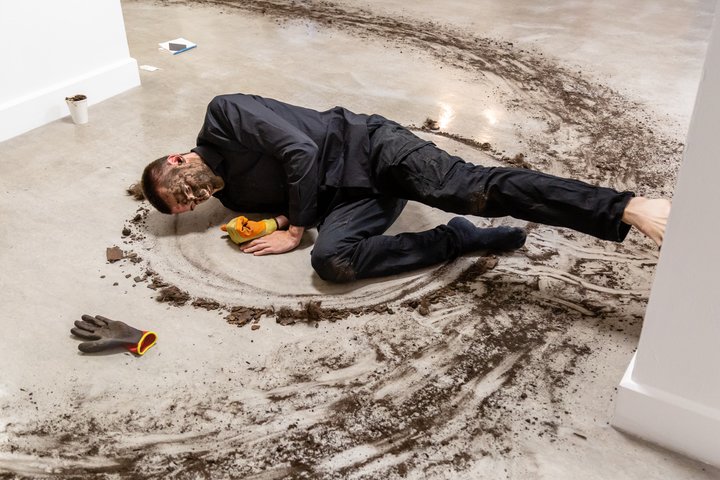 Fine Art student Calum Eccleston performing during the MA Show in 2019