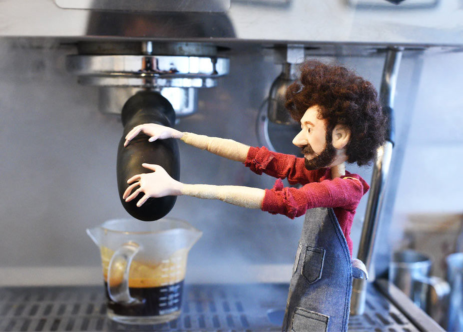 An illustration of a man making a coffee. An illustration of a man making a coffee.