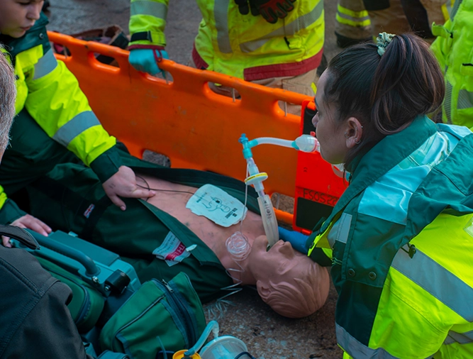 Paramedic Science students responding to a scenarios