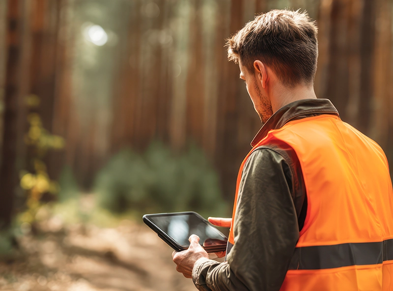 Forestry worker in a forest