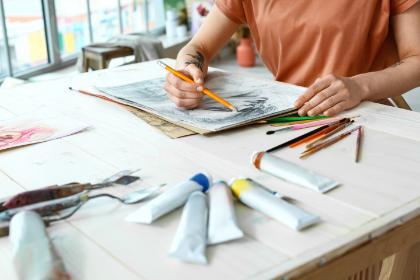A person drawing