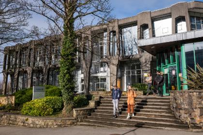 Students outside Library