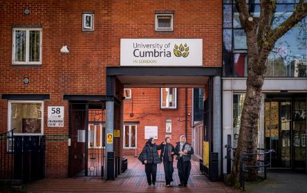 Students leaving the London Campus