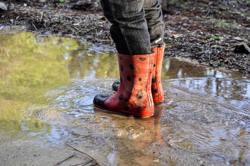 Wellington boots in puddle 