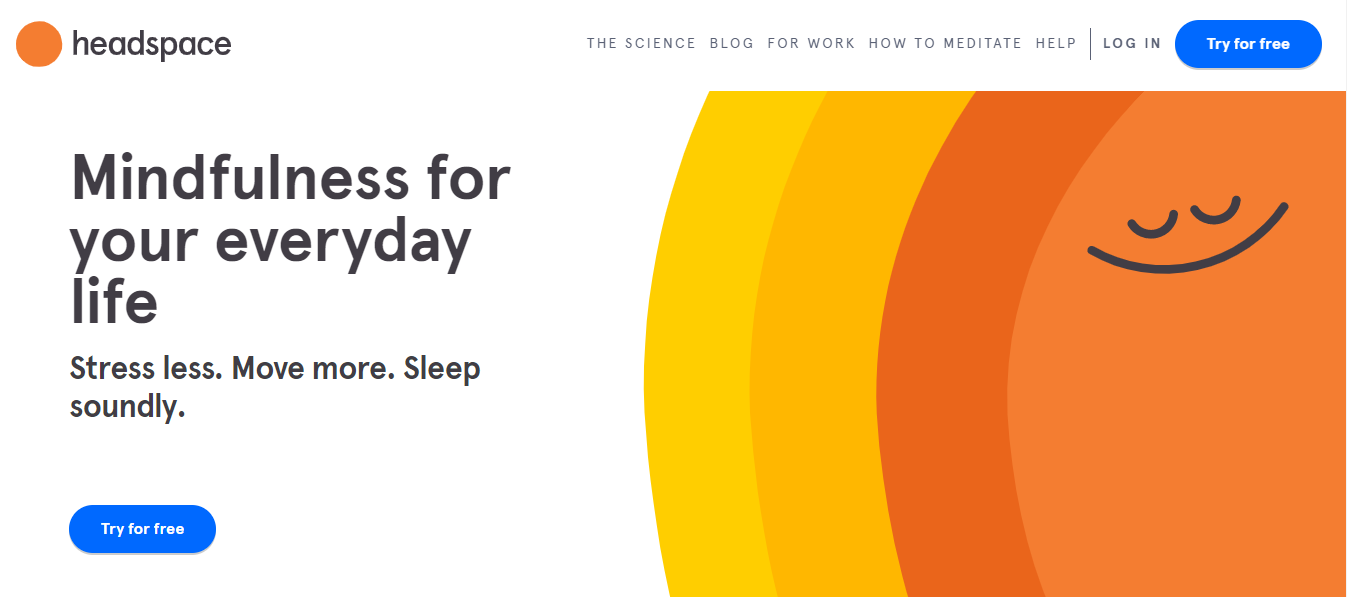 Headspace website screenshot, screenshot of Headspace homepage