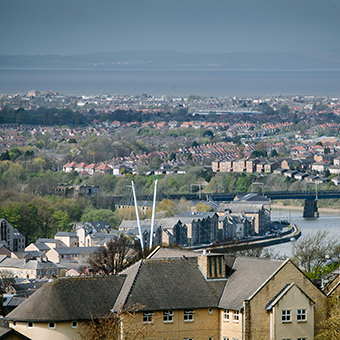 A landscape shot of Lancaster with multiple houses and buildings