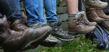 A row of peoples work boots