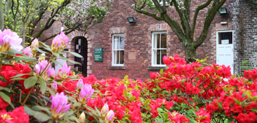 Building with flowers in front 