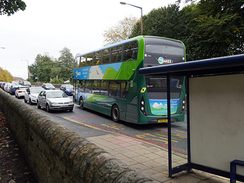 Lancaster - Bus stop, A bus taking off from the bus stop outside campus