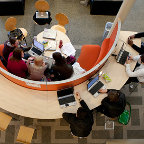 students working in library