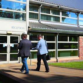 males heading towards a reception