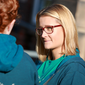 two females talking