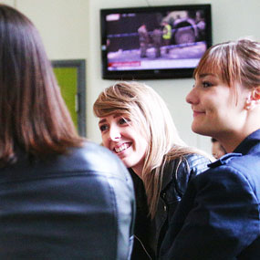 three women talking 