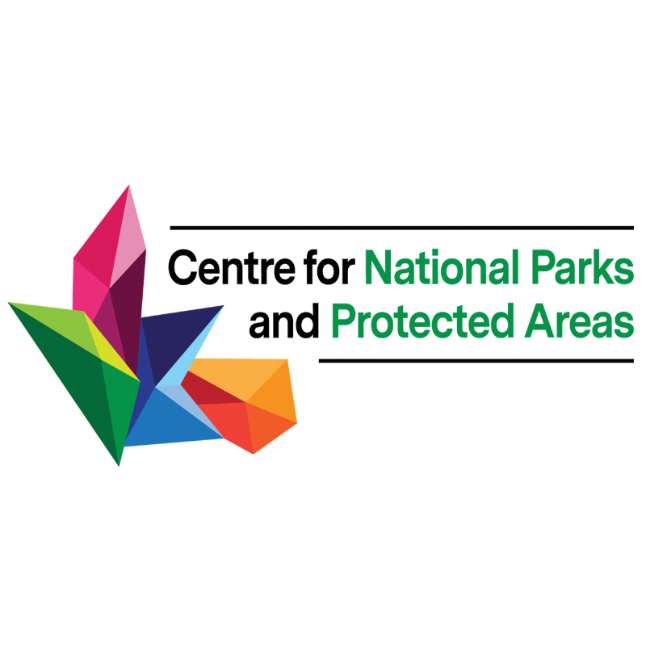 Centre for National Parks & Protected Areas logo. Purple circle with green contour lines, name below. 
