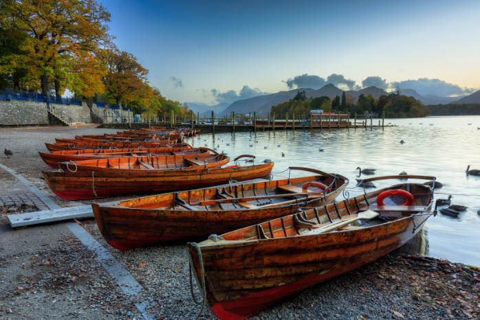 Lake and rowing boats