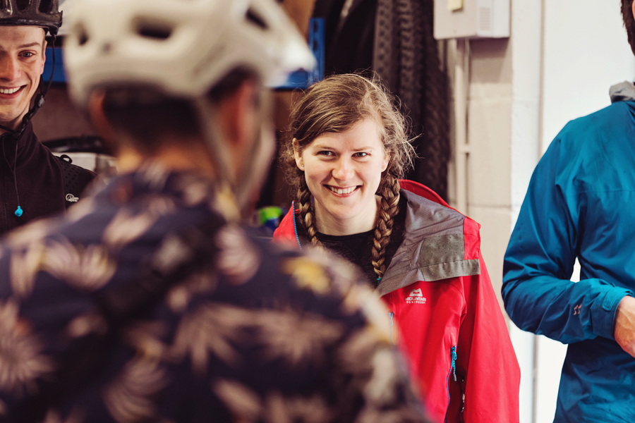A student smiling before an adventure.
