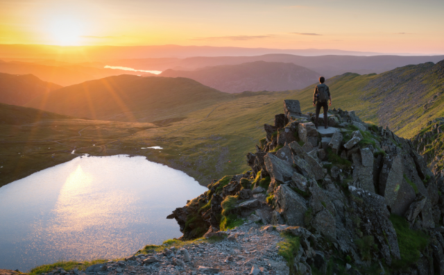 Mountain, lake and sunset