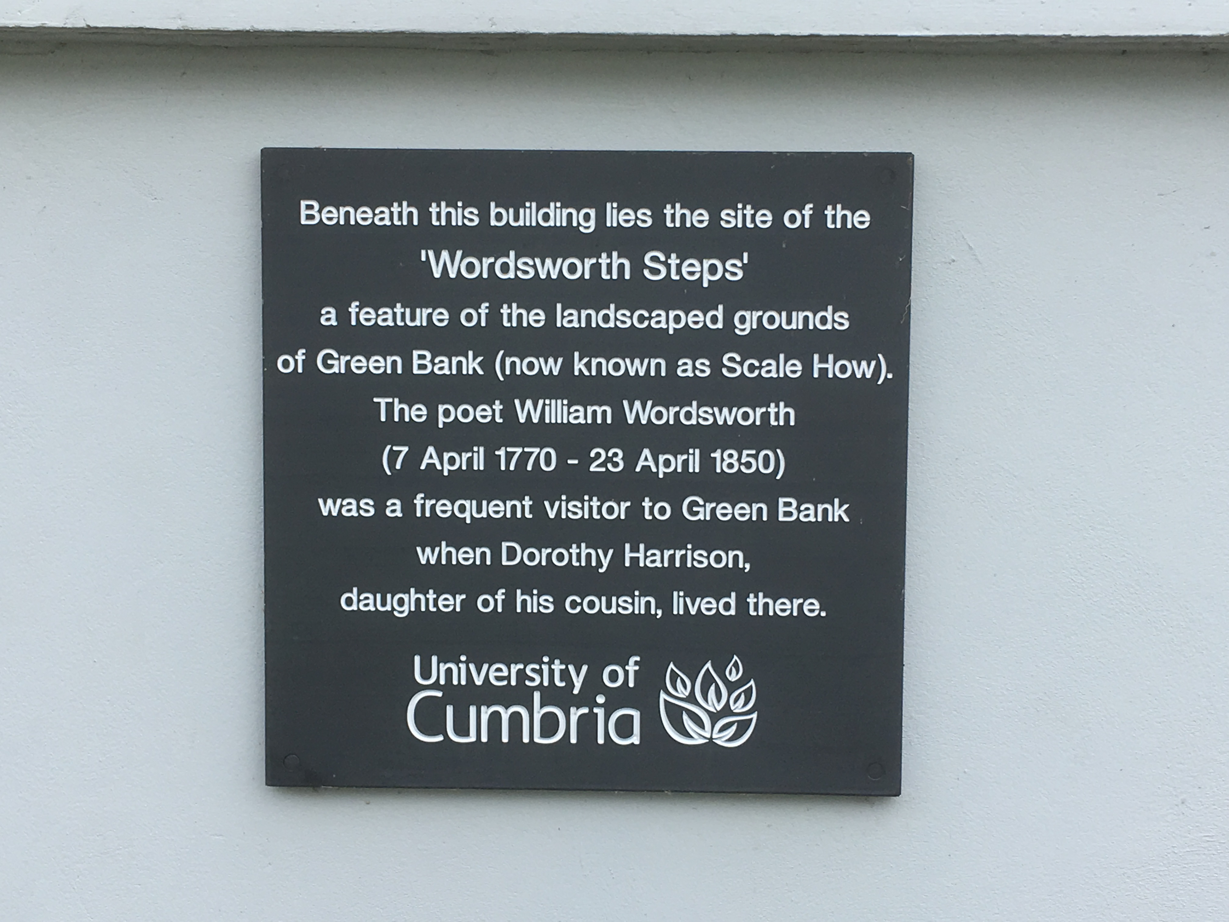 A sign marking the Wordsworth Steps at Cumbria.