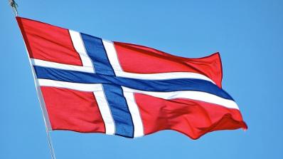 Norwegian flag on a pole.