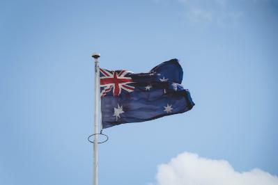 The Australian flag on a pole.