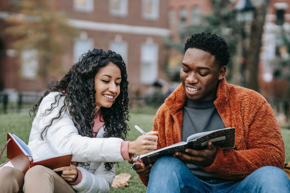 Two students study together.